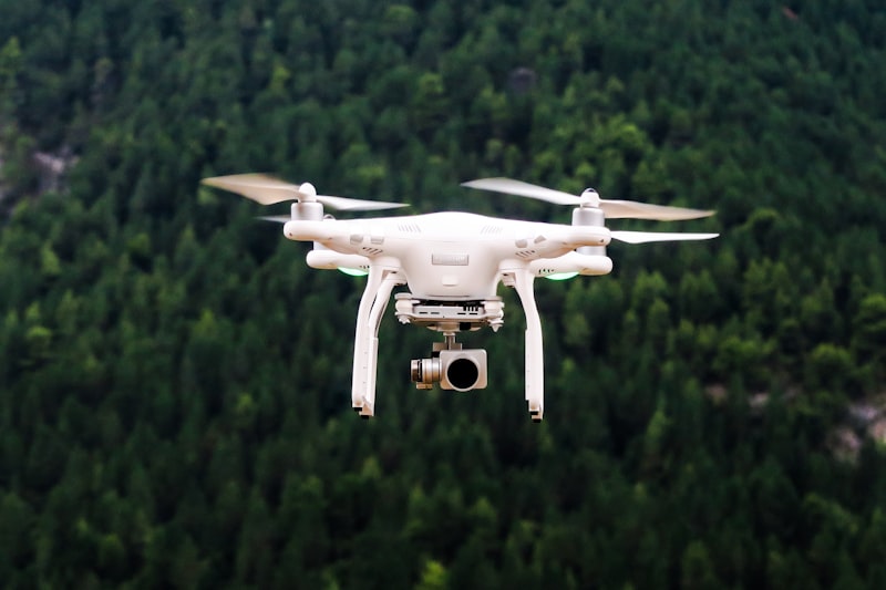 Drone dans un parc au coucher de soleil